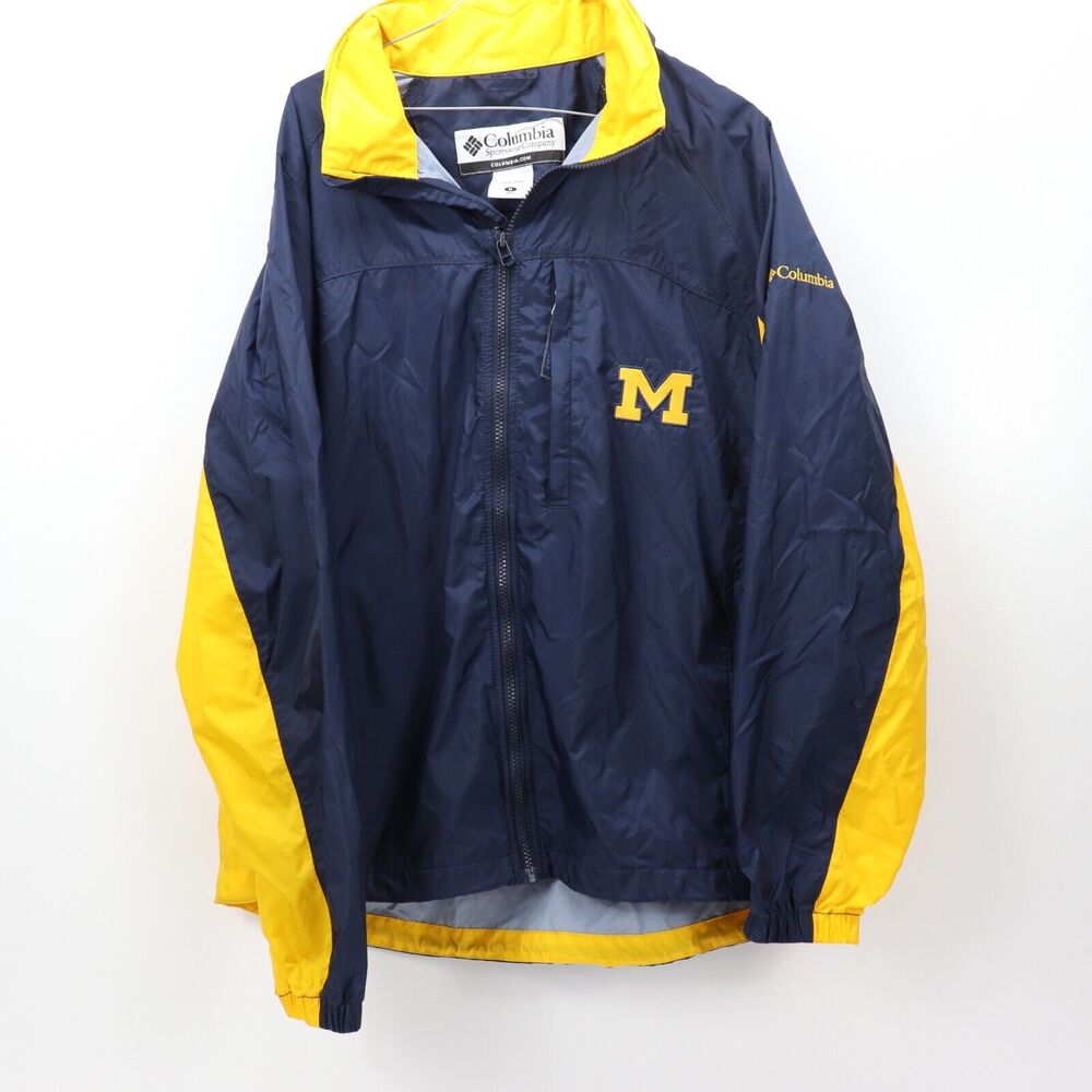 Columbia Michigan Mens Size M Windbreaker Jacket Hidden Hood Full Zip Vented